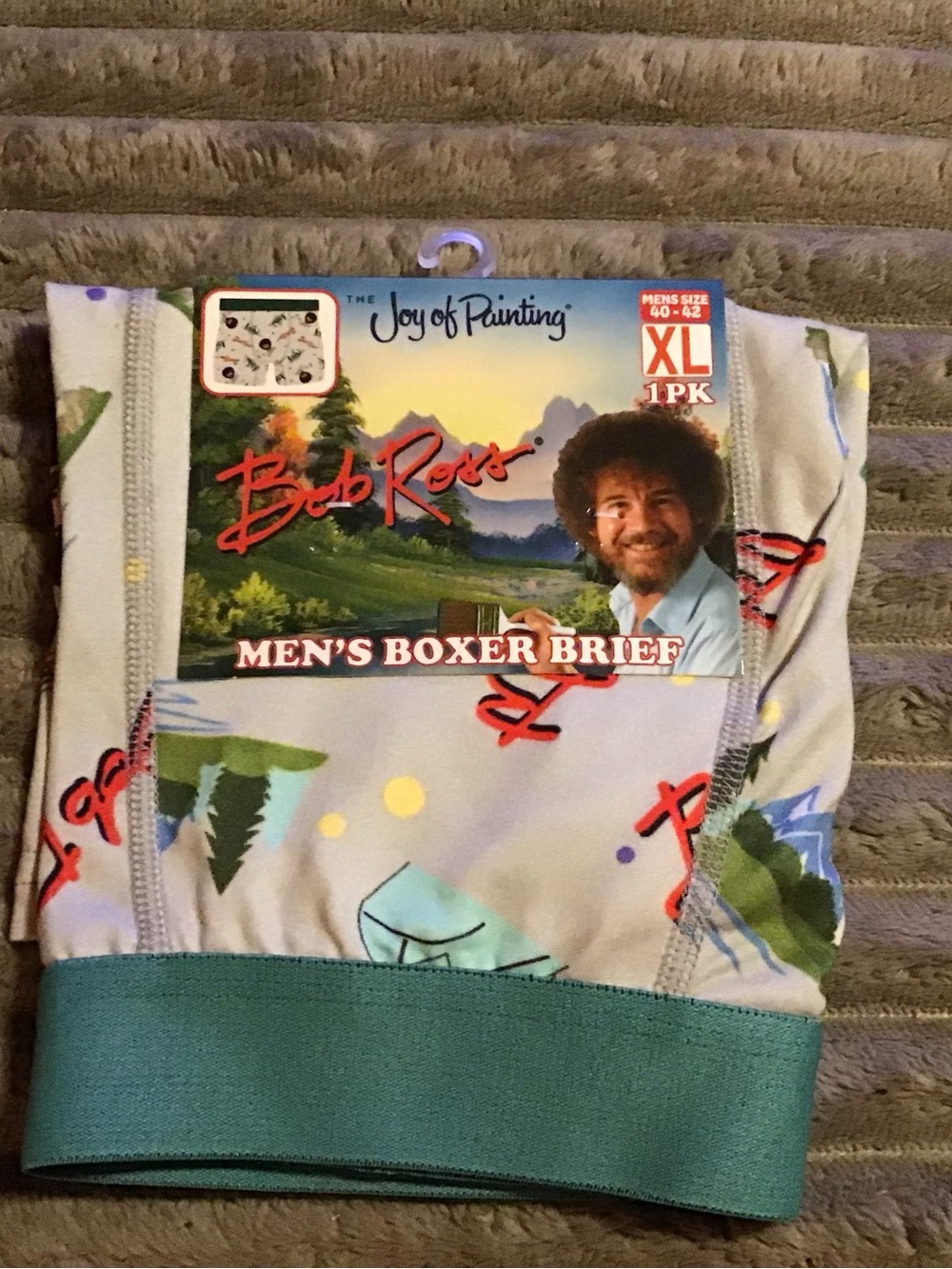 Men's Boxer Briefs - Light Gray with Teal Waistband, XL